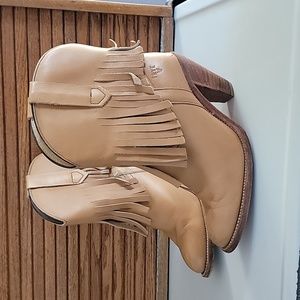 Frye Tan Fringe Ankle Boots